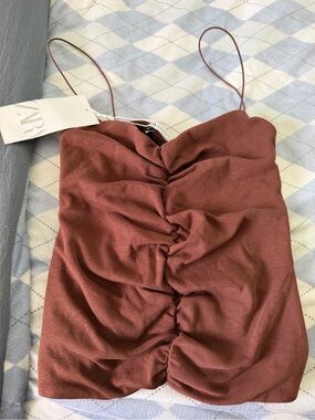 Zara Brown Ruched Cami Top
